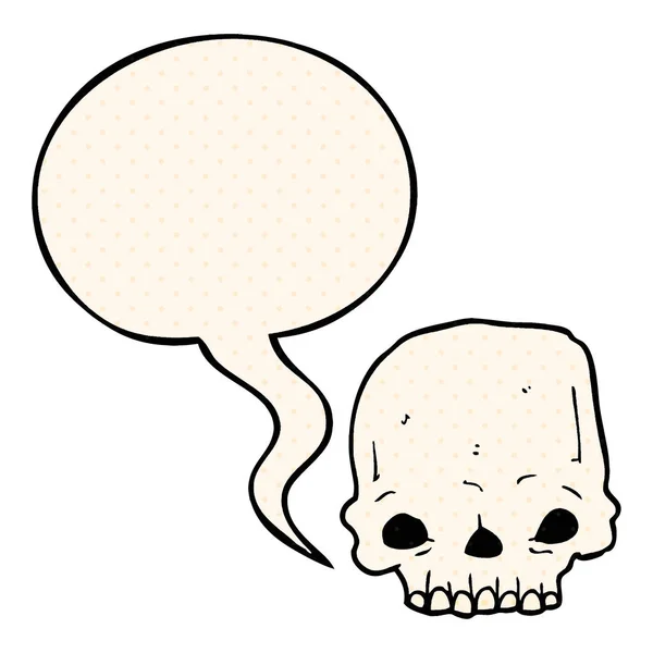 Cartoon Spooky schedel en toespraak bubble in Comic Book stijl — Stockvector