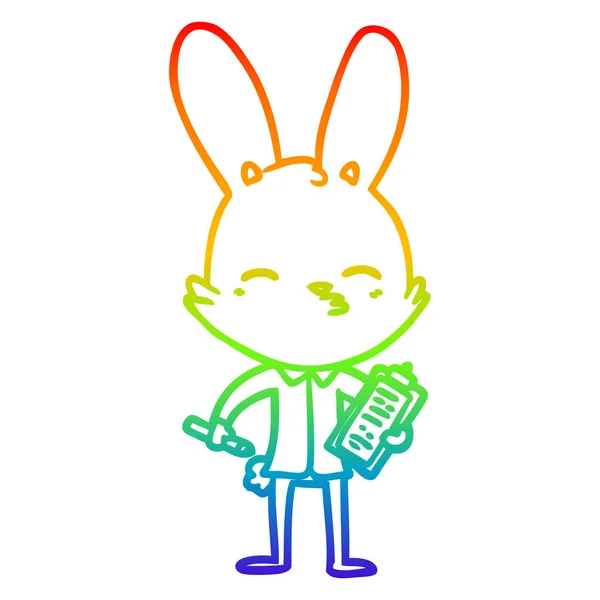 Regenboog gradiënt lijntekening Office Bunny cartoon — Stockvector