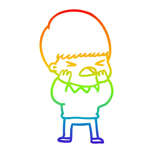 Arco-íris linha gradiente desenho cartoon homem estressado — Vetor de Stock