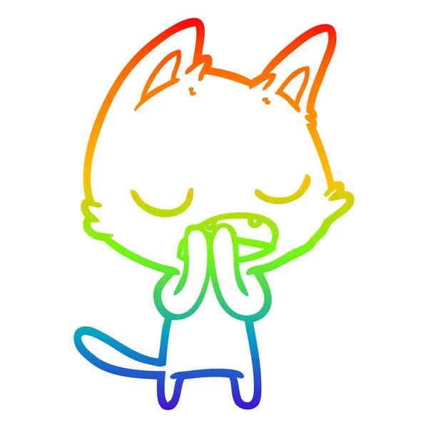 Rainbow gradient linje ritning talande katt tecknad — Stock vektor