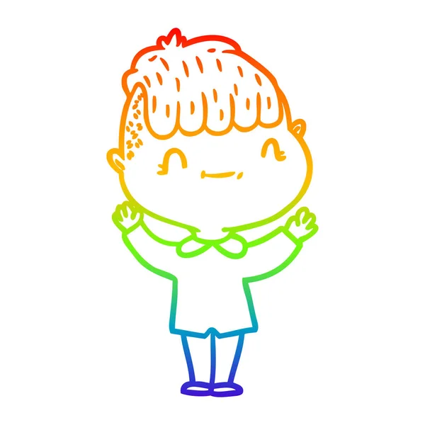 Rainbow gradient ligne dessin animé garçon sympathique — Image vectorielle