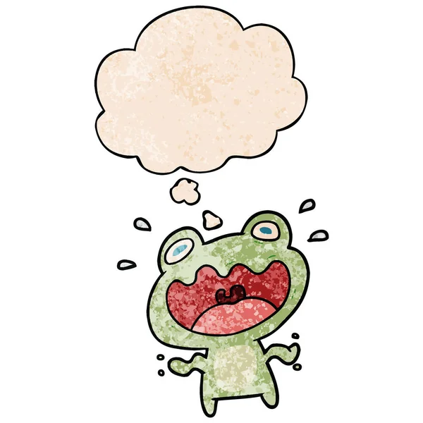 Cartoon frog frightened and thought bubble in grunge texture pat — Stock Vector