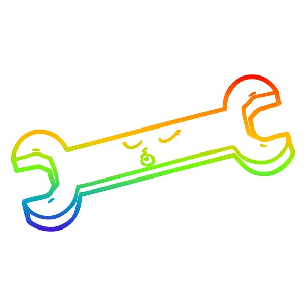 Rainbow Gradient Line Zeichnung Cartoon Schraubenschlüssel — Stockvektor