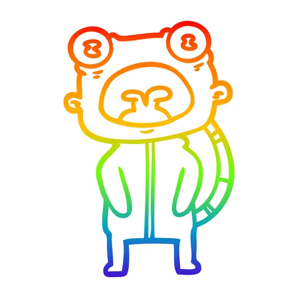 Rainbow gradient ligne dessin dessin animé étrange alien communiquer — Image vectorielle