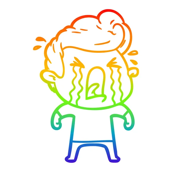 Arco iris gradiente línea dibujo dibujos animados llorando hombre — Vector de stock