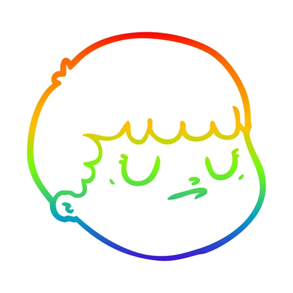 Arco iris gradiente línea dibujo dibujos animados cara masculina — Vector de stock