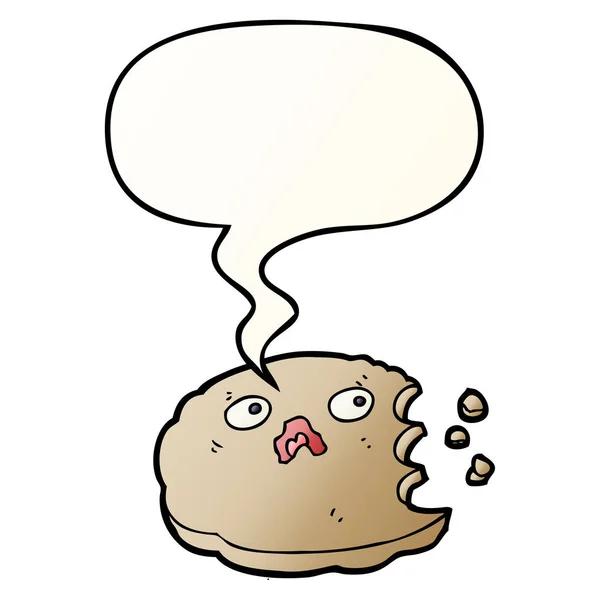 滑らかなグラデーションスタイルで漫画の噛まれたクッキーとスピーチバブル — ストックベクタ