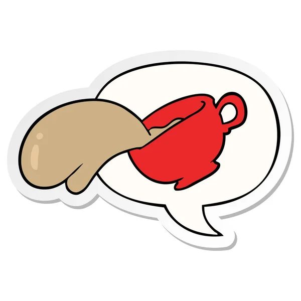 Caneca de desenho animado de café e adesivo de bolha de fala — Vetor de Stock