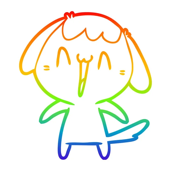 Rainbow gradient ligne dessin chien dessin animé mignon — Image vectorielle