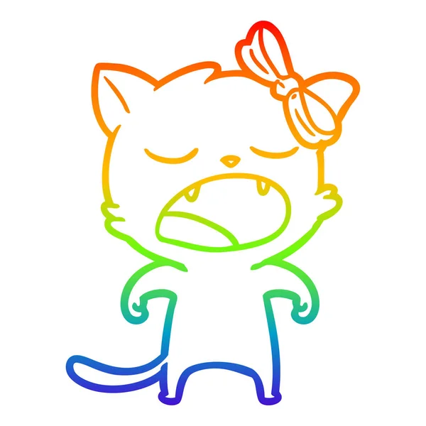 Arco-íris linha gradiente desenho desenho desenho animado bocejo gato — Vetor de Stock