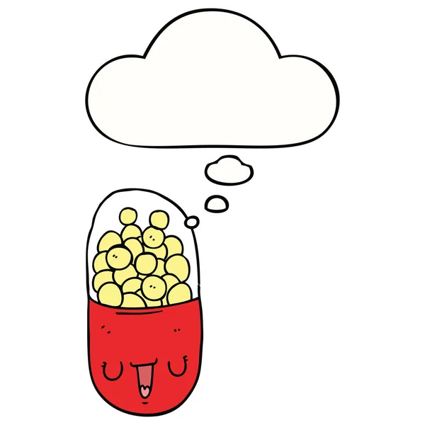 Cartoon medische pil en gedachte Bubble — Stockvector