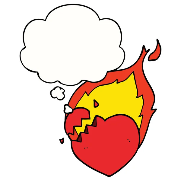 Flammendes Herz und Gedankenblase — Stockvektor