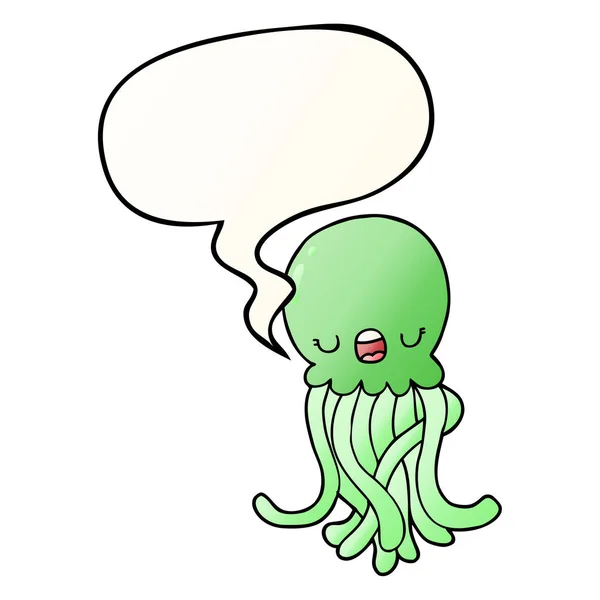 Cartoon Jellyfish i bańka mowy w gładkim stylu gradientu — Wektor stockowy