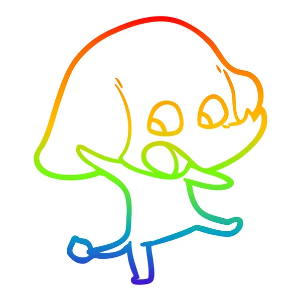 Arco iris gradiente línea dibujo lindo dibujos animados elefante — Vector de stock