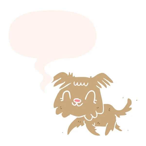 Petit chien dessin animé et bulle de la parole dans le style rétro — Image vectorielle