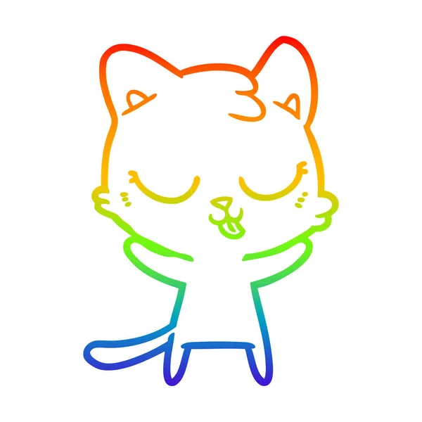 Duhový gradient čára kreslení roztomilá Kreslená kočka — Stockový vektor