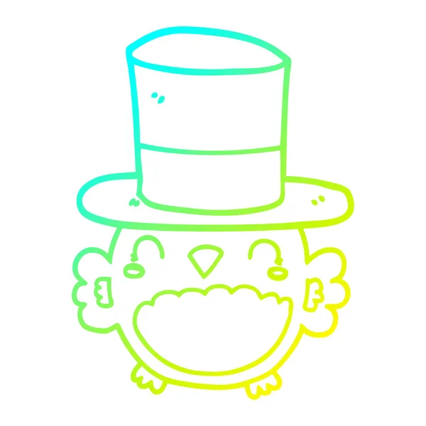 Línea de gradiente frío dibujo búho de dibujos animados con sombrero de copa — Vector de stock