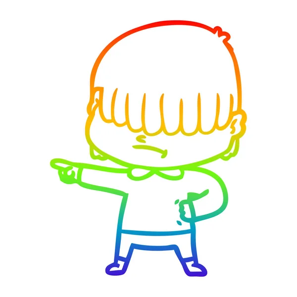 Rainbow gradient linje ritning tecknad pojke med ovårdat hår — Stock vektor