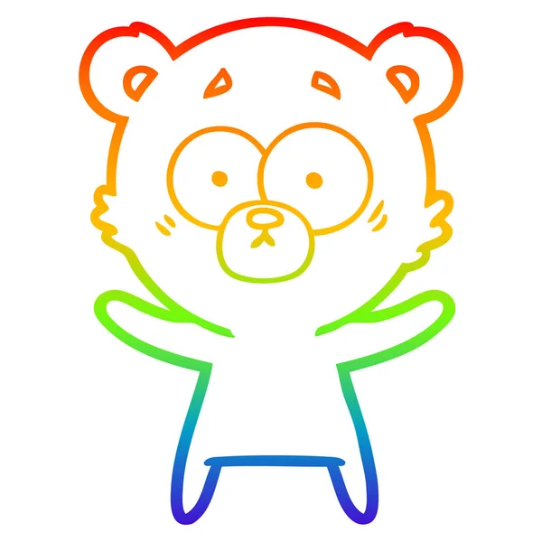 Rainbow gradient line drawing surprised bear cartoon — Stock Vector