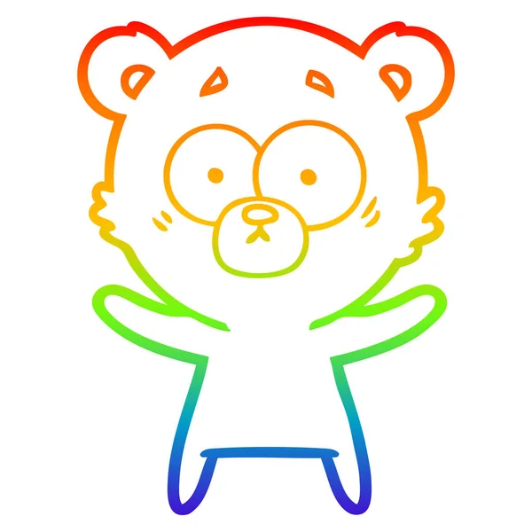 Regenboog gradiënt lijntekening verrast Bear Cartoon — Stockvector