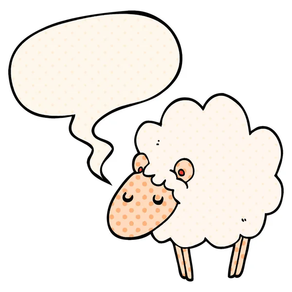 Cartoon sheep and speech bubble in comic book style — Stock Vector