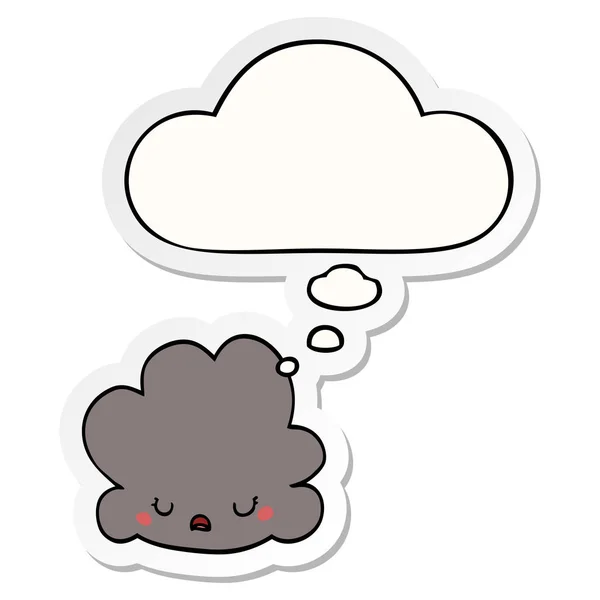 Cartoon wolk en gedachte Bubble als een gedrukte sticker — Stockvector