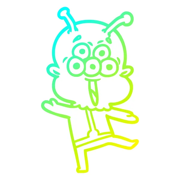 Kall gradient linje ritning lycklig tecknad Alien Dancing — Stock vektor