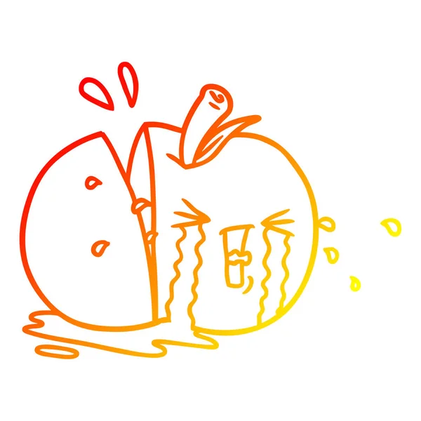 Warm gradient line drawing cartoon apple crying — Stock Vector