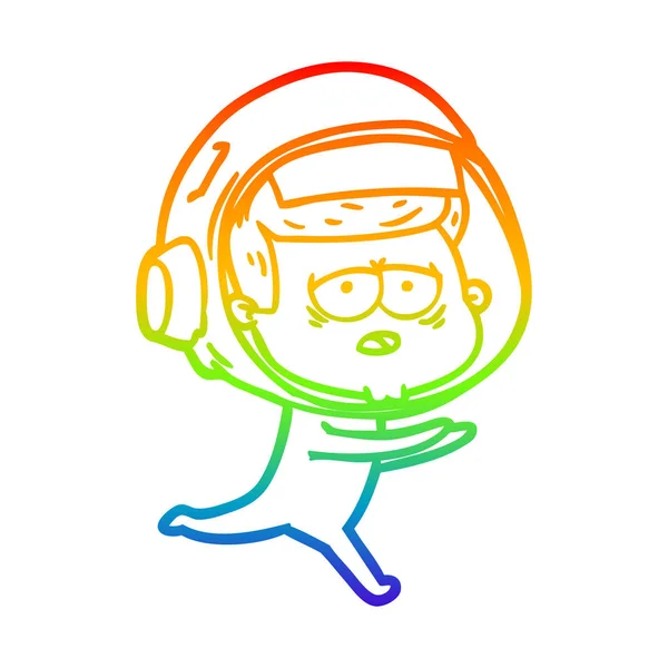 Rainbow gradient line drawing cartoon tired astronaut — Stock Vector
