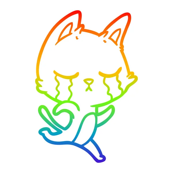 虹のグラデーションライン描画泣く漫画の猫 — ストックベクタ