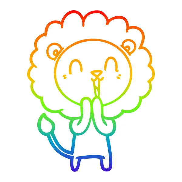 Linea gradiente arcobaleno disegno ridere cartone animato leone — Vettoriale Stock