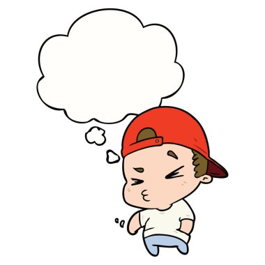 karikatür serin çocuk ve düşünce balonu