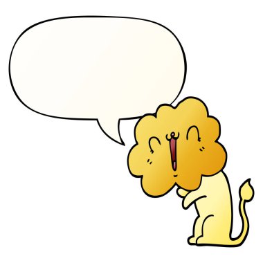 pürüzsüz degrade tarzında sevimli karikatür aslan ve konuşma balonu