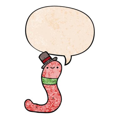 retro doku tarzında sevimli karikatür solucan ve konuşma balonu