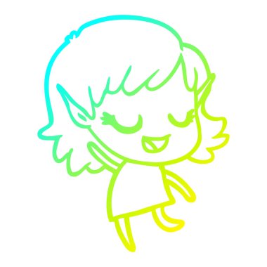 soğuk degrade çizgi çizim mutlu karikatür elf kız