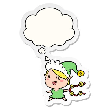 karikatür mutlu noel elf ve baskılı bir stic olarak kabarcık düşündüm