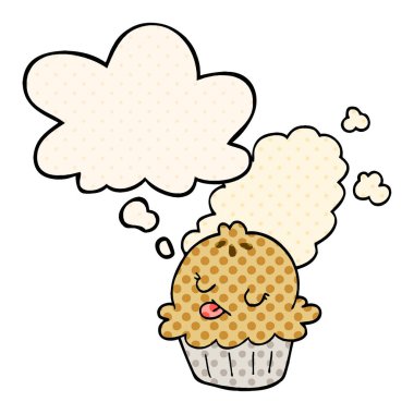 sevimli karikatür pasta ve çizgi roman tarzında kabarcık düşünce