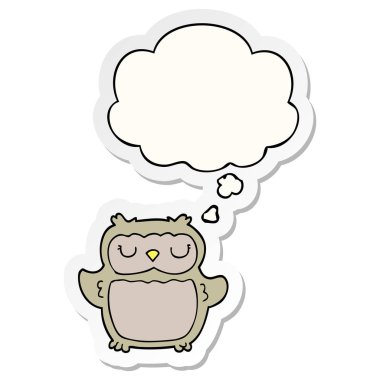 karikatür baykuş ve baskılı bir etiket olarak düşünce kabarcık