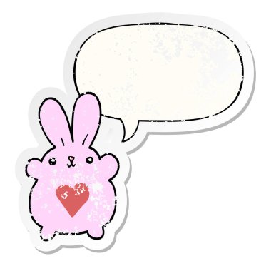 sevimli karikatür tavşan ve aşk kalp ve konuşma balonu sıkıntılı 