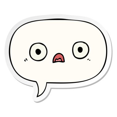 sevimli karikatür yüz ve konuşma kabarcık etiket