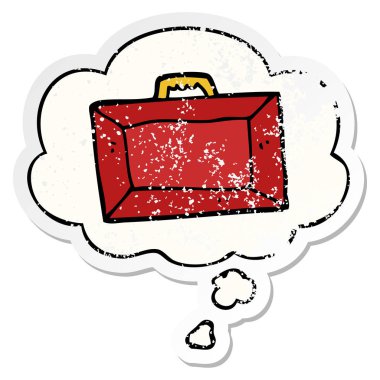 çizgi film evrak çantası ve sıkıntılı yıpranmış sticke olarak düşünce balonu