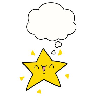 karikatür mutlu yıldız ve düşünce balonu