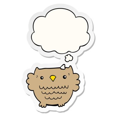 karikatür baykuş ve baskılı bir etiket olarak düşünce kabarcık