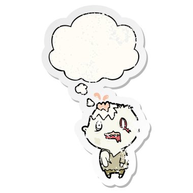 karikatür zombi ve sıkıntılı yıpranmış etiket olarak kabarcık düşünce
