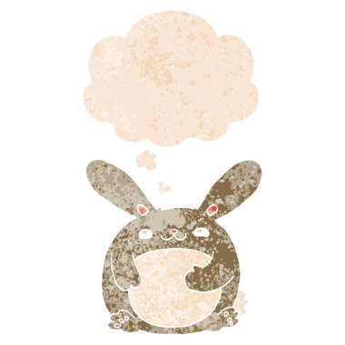 retro dokulu tarzında karikatür tavşan ve düşünce balonu