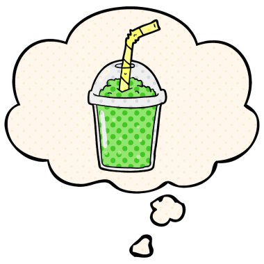 çizgi roman tarzında karikatür buzlu smoothie ve düşünce balonu
