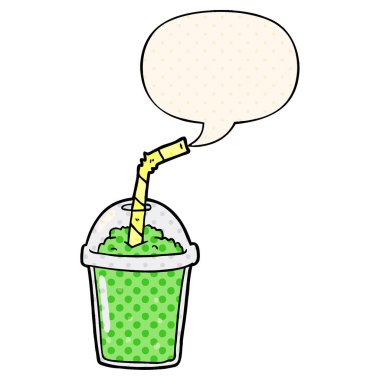 çizgi roman tarzında karikatür buzlu smoothie ve konuşma balonu