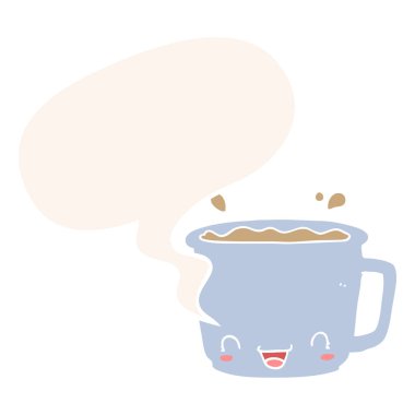 retro tarzıkahve ve konuşma balonu karikatür fincan