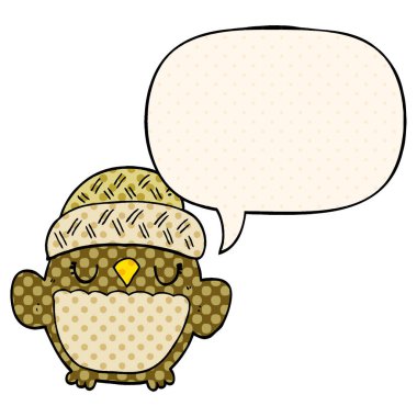 çizgi roman tarzında şapka ve konuşma balonu sevimli karikatür baykuş