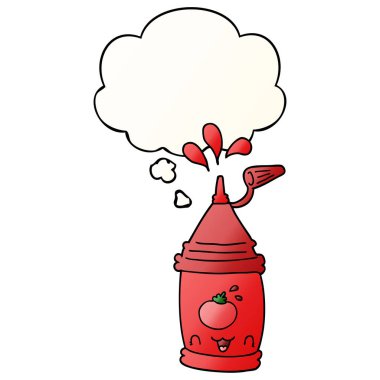 karikatür ketçap şişe ve pürüzsüz degrade sty düşünce kabarcık